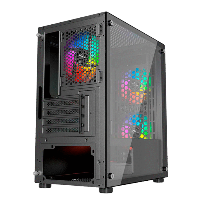 Starter gamer PC med i5-13400F og RTX 4060 – sidevinkel med glaspanel og RGB-lys