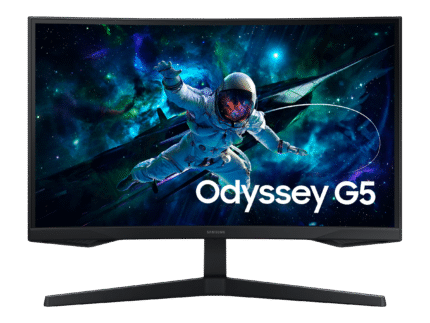 Samsung Odyssey G5 27" buet gaming skærm med QHD, HDR10 og 165Hz – forfra med fod