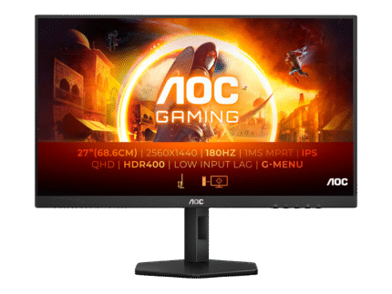 AOC Q27G4X 27" QHD gaming skærm med 180Hz og e-sport design – set forfra med stand