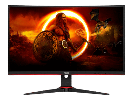 AOC C27G2ZE 27" buet Full HD gaming skærm med 240Hz og VA-panel – forfra med stander