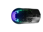 SteelSeries Aerox 3 2022 gaming mus – sort, set skråt forfra med RGB-lys