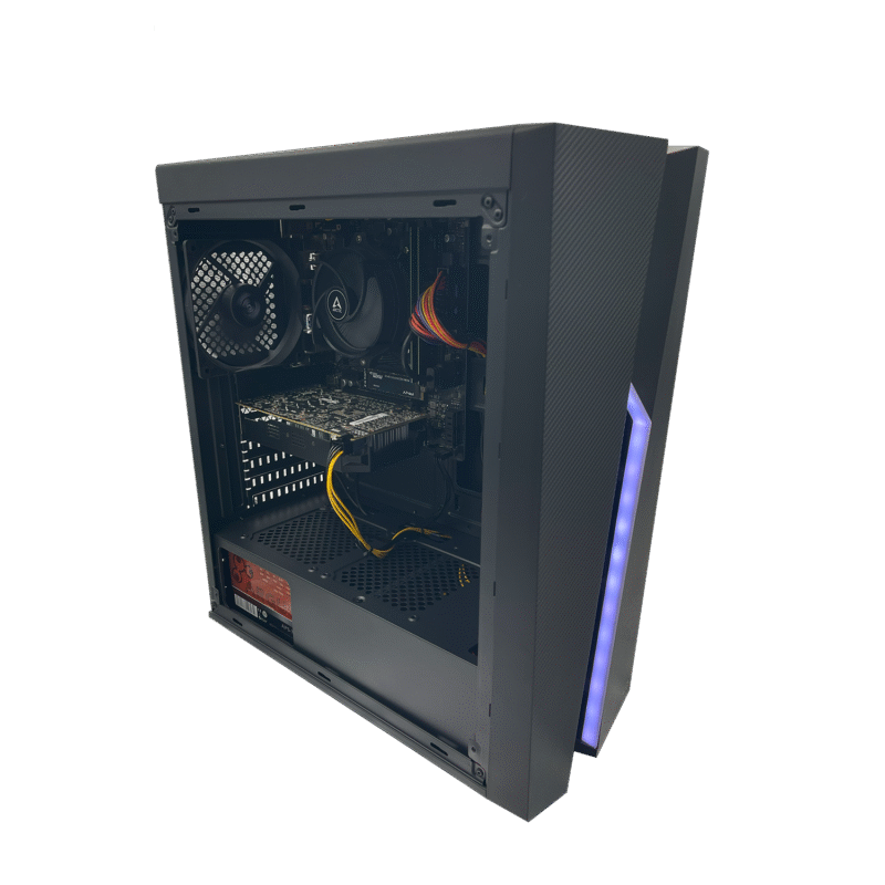 Refurb gamer PC med Ryzen 5 og GTX 1060 – front med RGB-lys