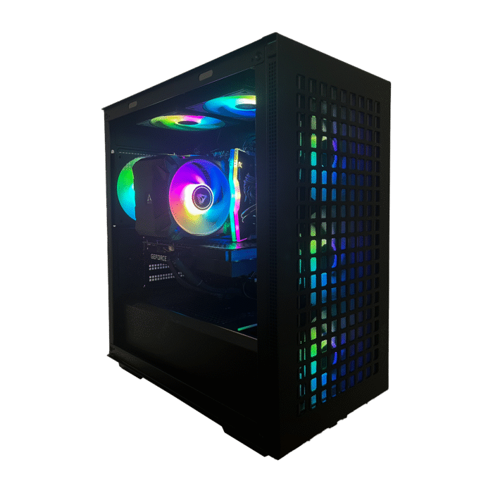 Brugt high-end gamer pc med i9 og RTX 3060 – frontvinkel med RGB-belysning