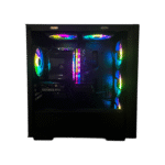 Brugt high-end gamer pc med i9 og RTX 3060 – frontvinkel med RGB-belysning fra siden
