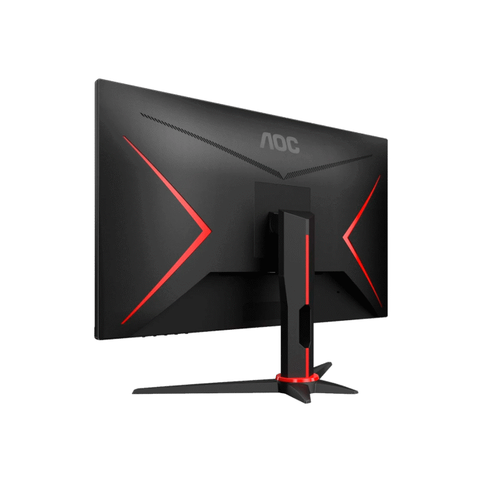 Bagsiden af AOC gaming skærm med røde detaljer