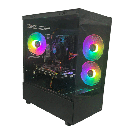 Gamer Deal Starter PC – i5-7500 • GTX 1060 • 16GB • 465GB SSD – skråt forfra med RGB