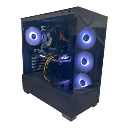 Gamer Deal Gamer PC – i5-8400 • RTX 2080 SUPER • 16GB • 953GB SSD – skråt forfra med blå RGB