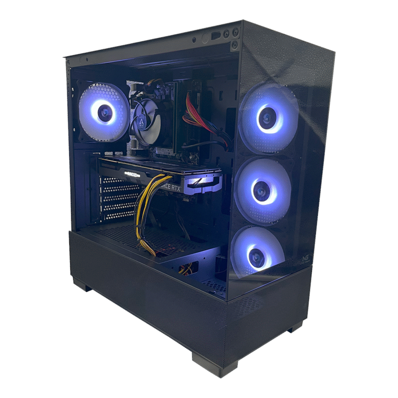 Gamer Deal Gamer PC – i5-8400 • RTX 2080 SUPER • 16GB • 953GB SSD – skråt forfra med blå RGB