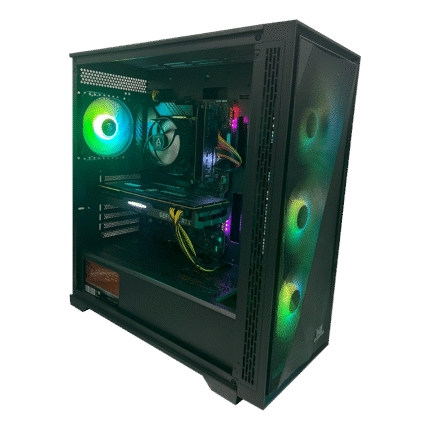 Gamer Deal Gamer PC – i5-11600KF • RTX 2080 SUPER • 16GB • 476GB SSD – skråt forfra med RGB-lys